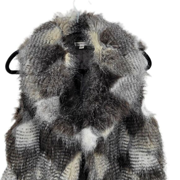 Free Generation Shaggy Patchwork Vegan Faux Fur Vest S Brown Gray Glam Night Out - Picture 5 of 13